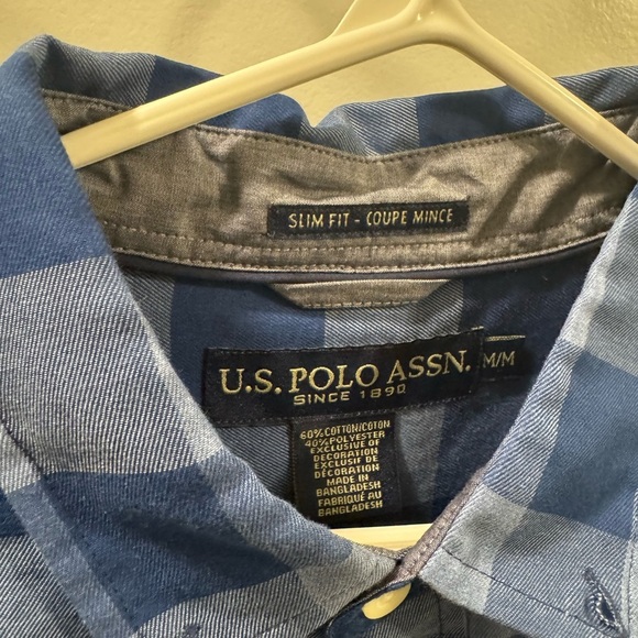 U.S. Polo Assn. Men’s Slim Fit Dress Shirt - Blue & Red Plaid - Size M - Picture 5 of 5